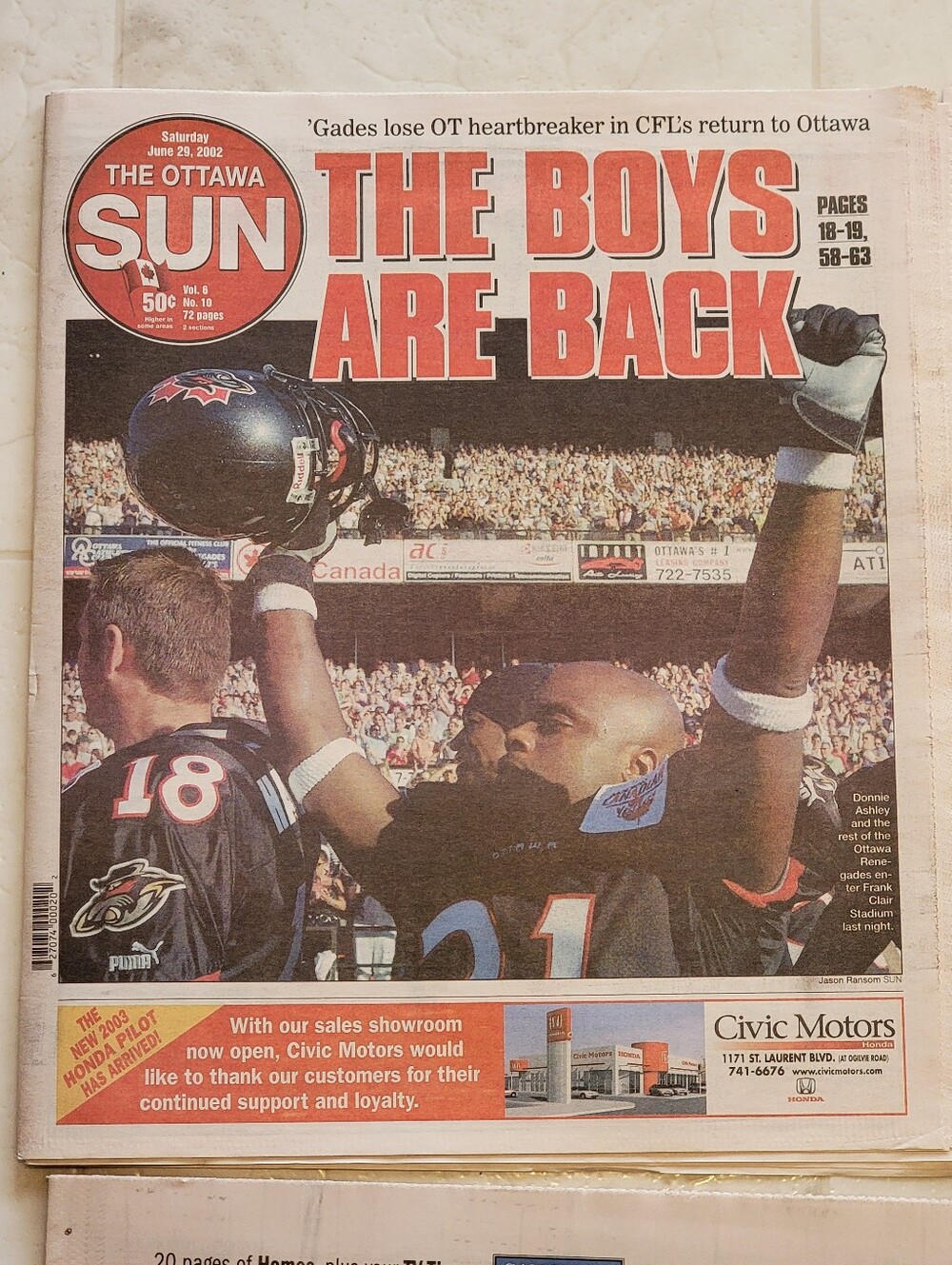 CFL Ottawa Renegades June July 2002